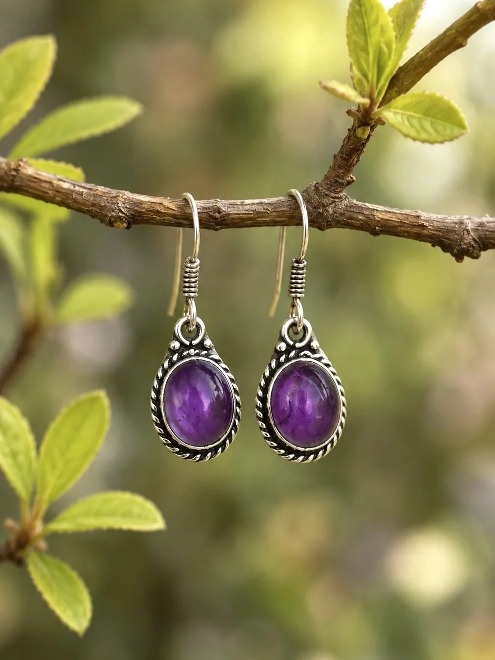 Handcrafted Dainty Natural Amethyst 925 Silver 1” Earrings.